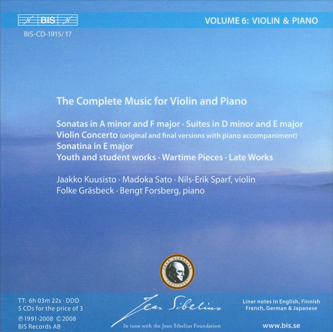 Sibelius Edition, Vol. 6: Violin & Piano cover art