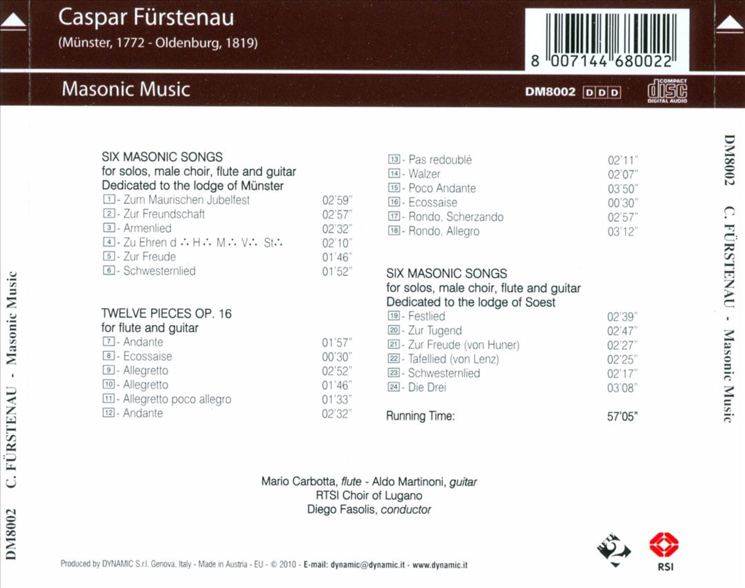Fürstenau: Masonic Music cover art