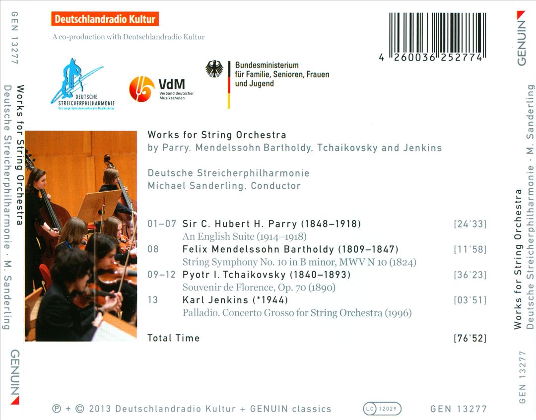 Works for String Orchestra by Parry, Mendelssohn Bartholdy, Tchaikovsky and Jenkins cover art