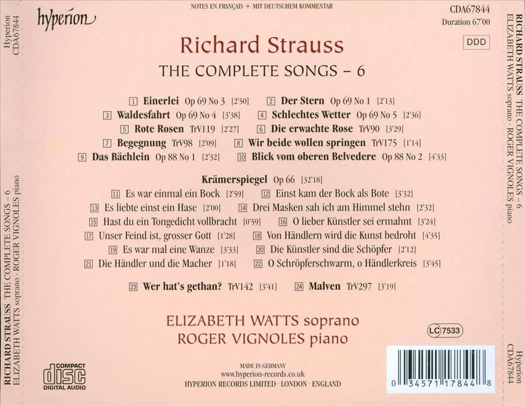 Richard Strauss: The Complete Songs, Vol. 6 cover art