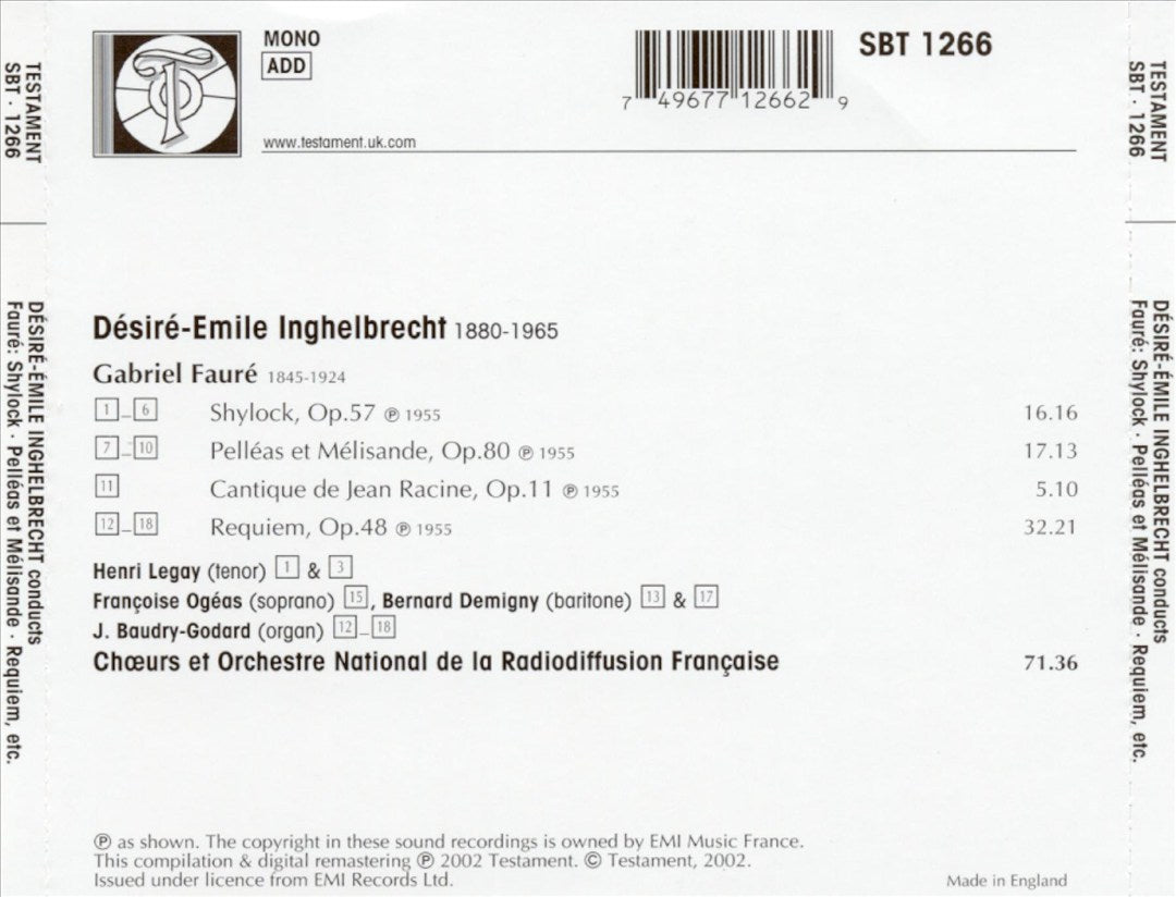 Fauré: Shylock; Pelléas et Mélisande; Cantique de Jean Racine; Requiem cover art