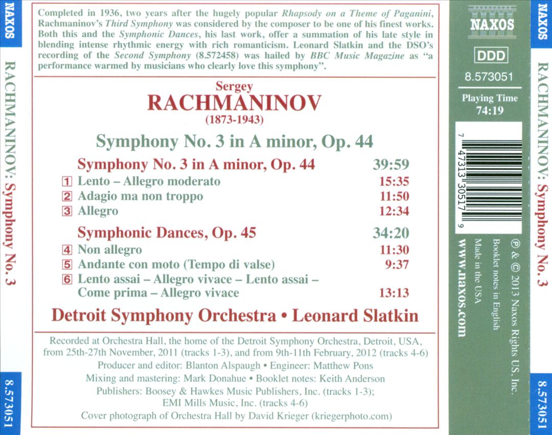 Rachmaninov: Symphony No. 3; Symphonic Dances cover art