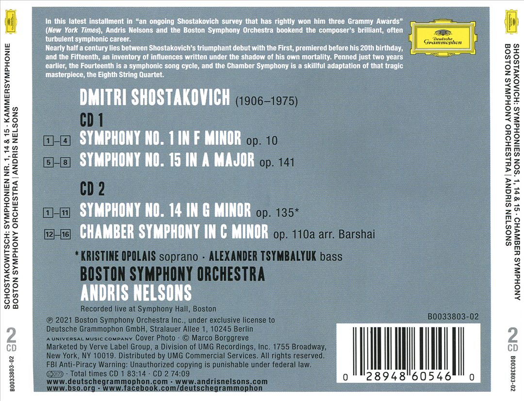 Dmitri Shostakovich: Symphonies Nos. 1, 14 & 15; Chamber Symphony in C minor cover art