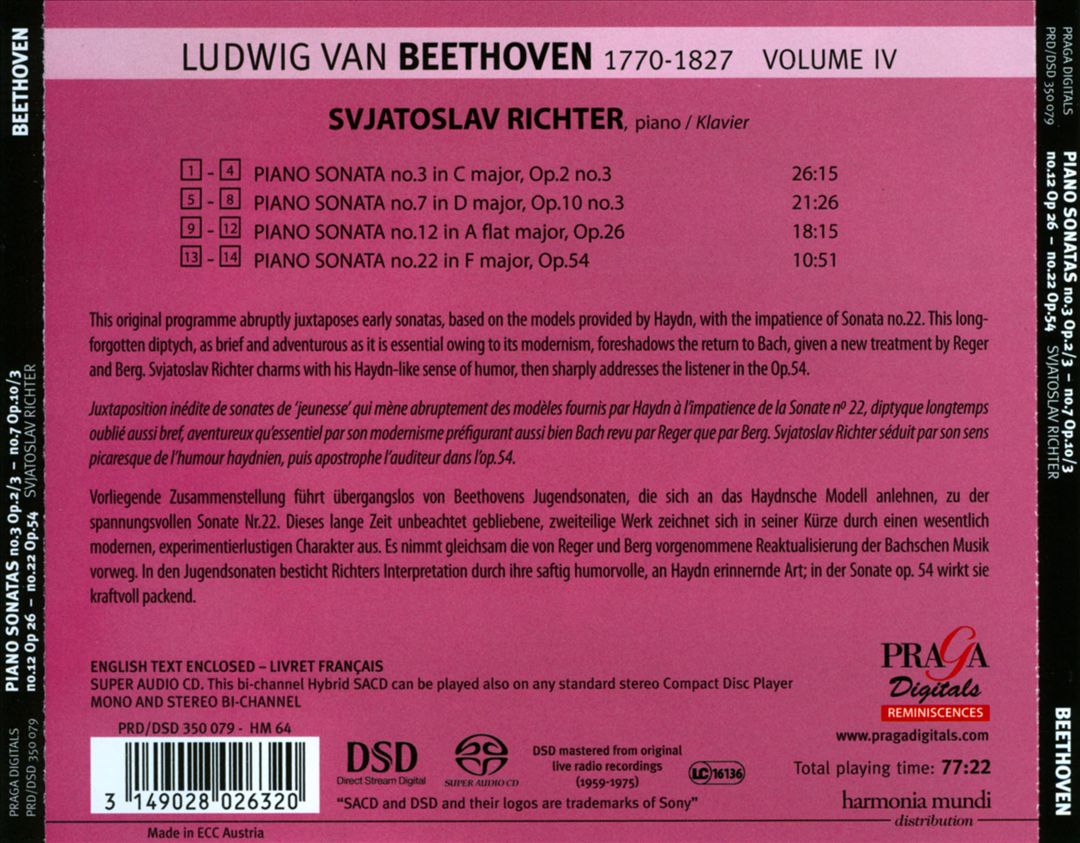 Beethoven: Piano Sonatas - No. 3 in C, Op. 2/3; No. 7 in D, Op. 10/3; No. 12 in A flat, "Marcia funebre", Op. 26; No. 22 in F, Op. 54 cover art