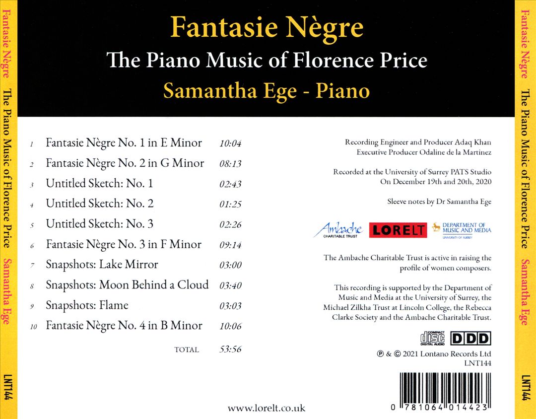 Fantasie Nègre: The Piano Music of Florence Price cover art