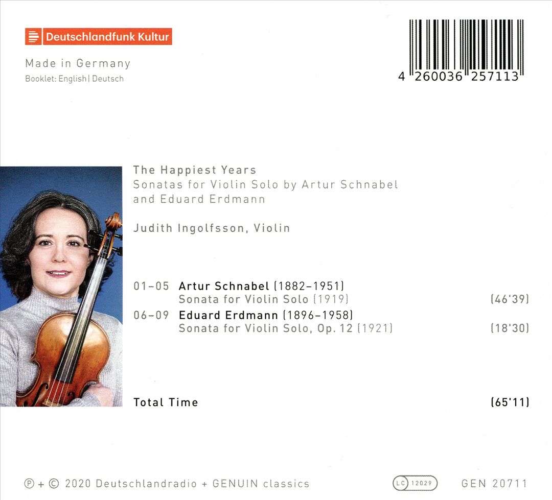 Happiest Years: Sonatas for Violin Solo by Artur Schnabel and Eduard Erdman cover art