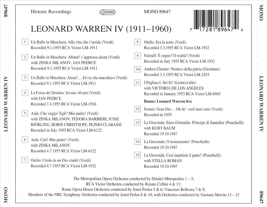 Lebendige Vergangenheit: Leonard Warren, Vol. 4 cover art
