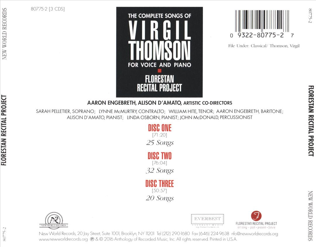 Complete Songs of Virgil Thomson for Voice and Piano cover art