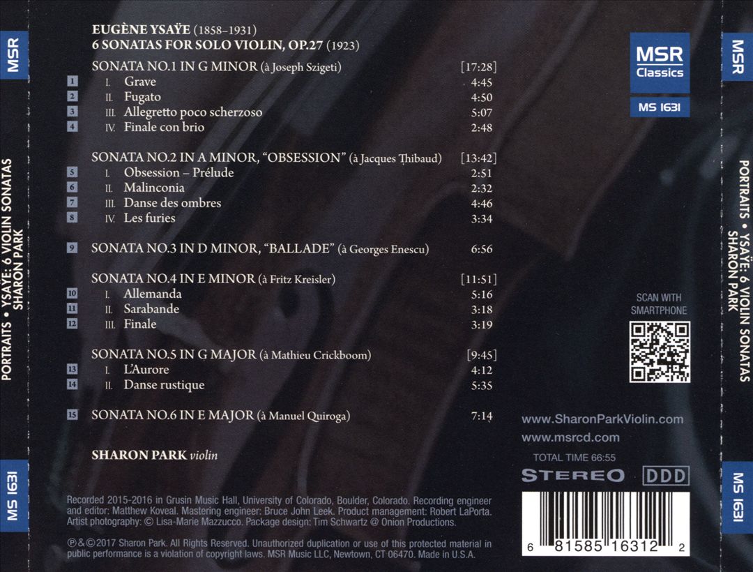 Portraits: Eugene Ysaÿe - 6 Sonatas for Solo Violin cover art
