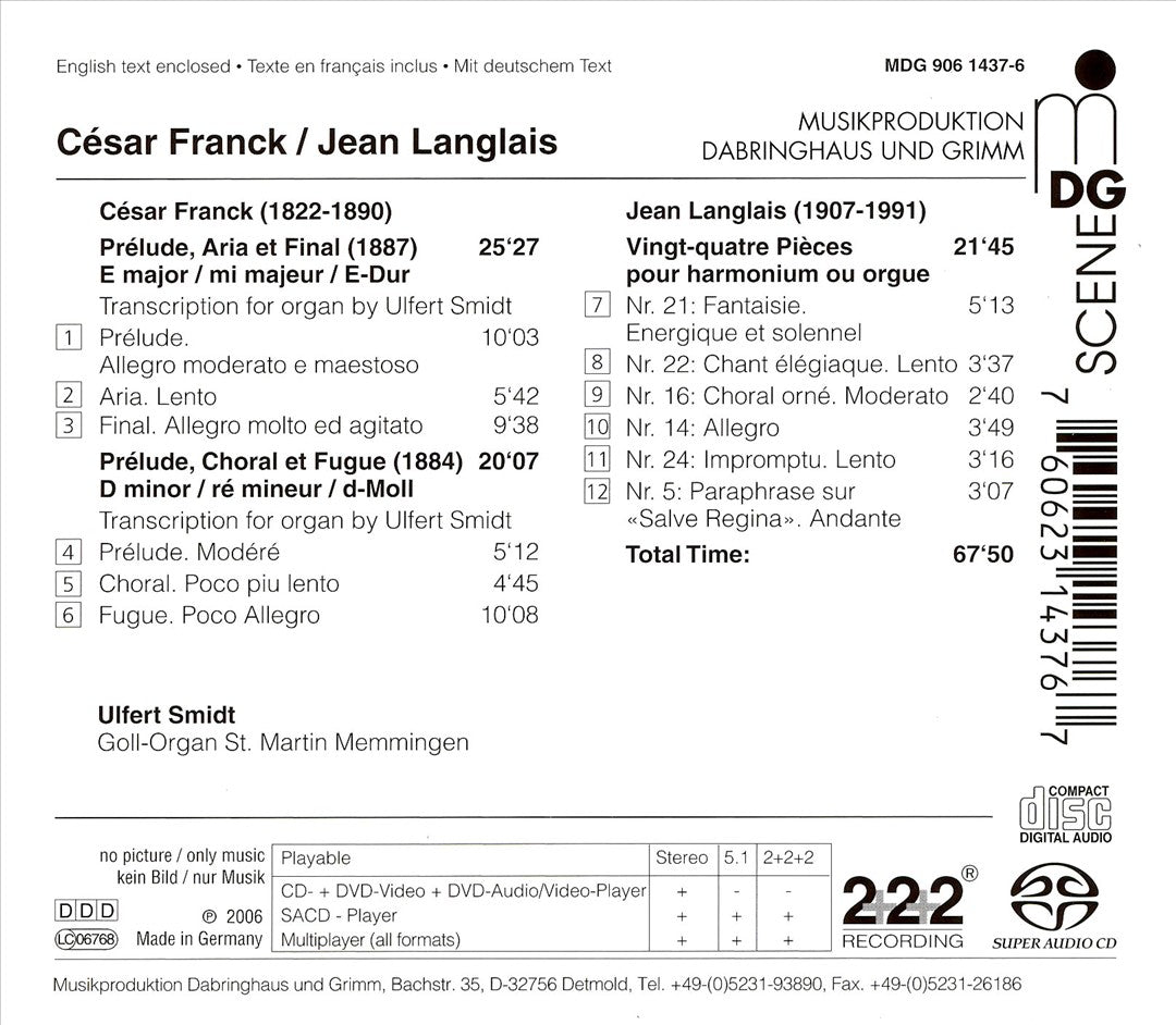 Franck: Prélude, Choral et Fugue; Prélude, Aria et Final; Langlais: Pièces, Op. 6 cover art