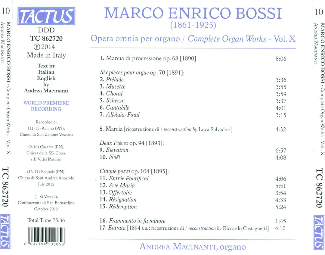 Marco Enrico Bossi: Opera Omnia per Organo, Vol. 10 cover art