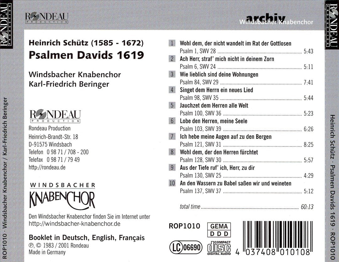 Heinrich Schütz: Psalmen Davids 1619 cover art