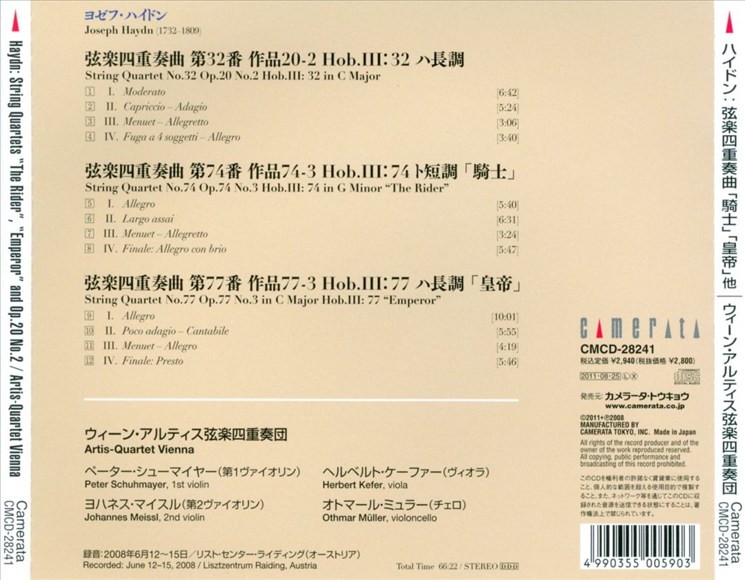 Haydn: String Quartets "The Rider", "Emperor" and Op. 20 No. 2 cover art