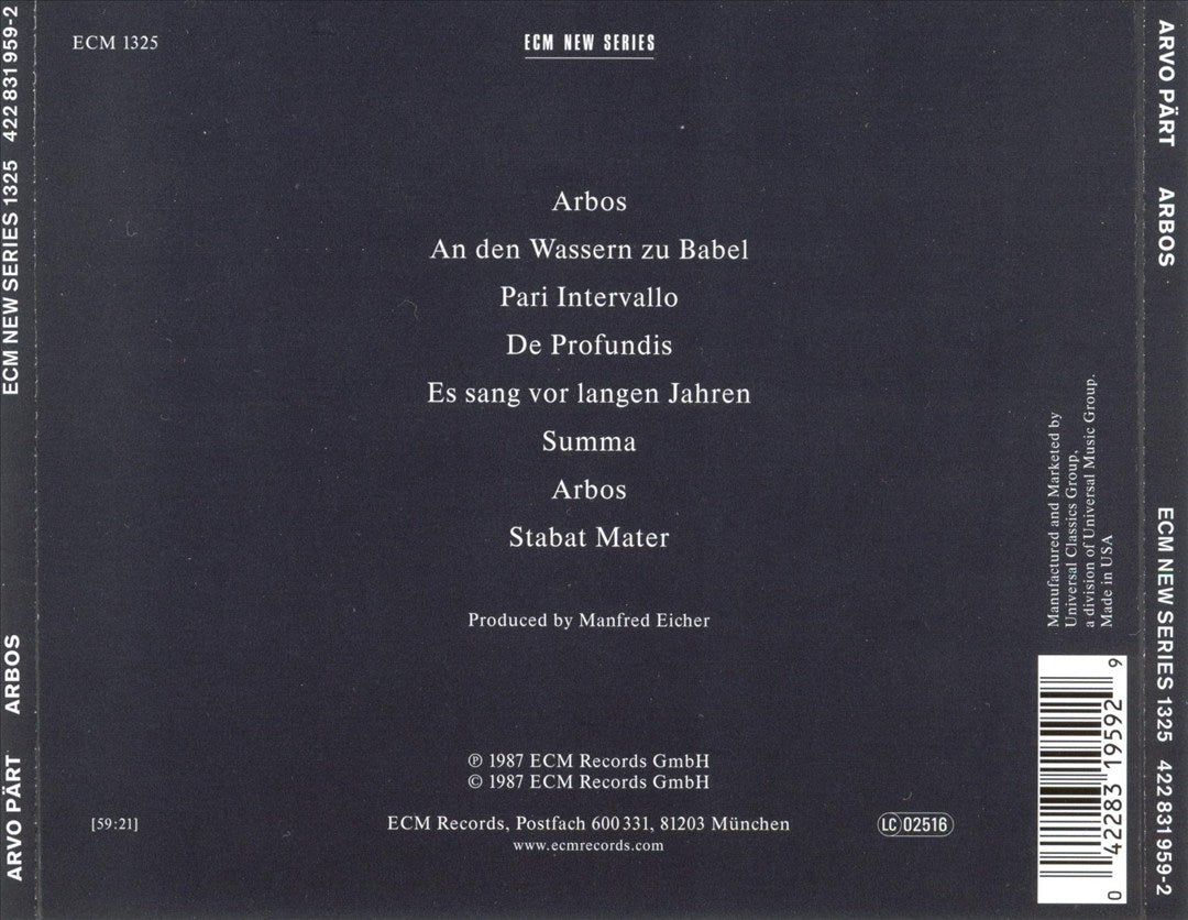 Arvo Pärt: Arbos cover art