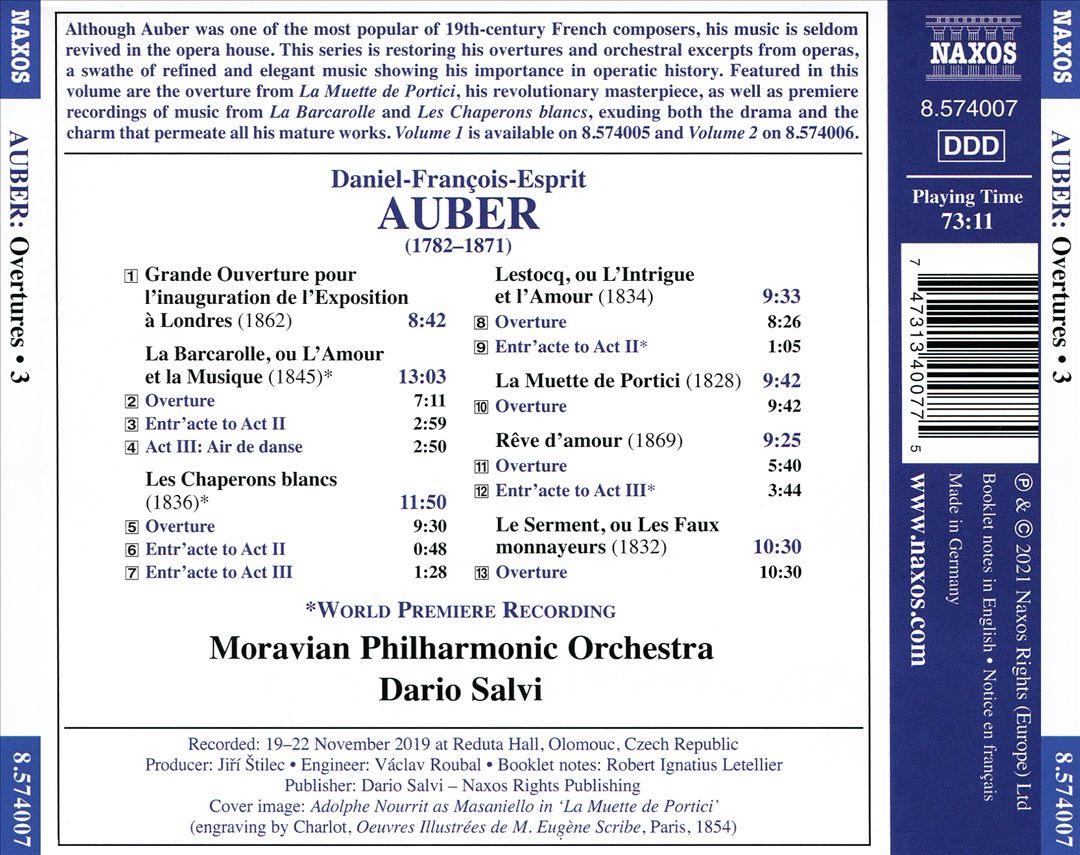 Daniel-François-Esprit Auber: Overtures, Vol. 3 cover art
