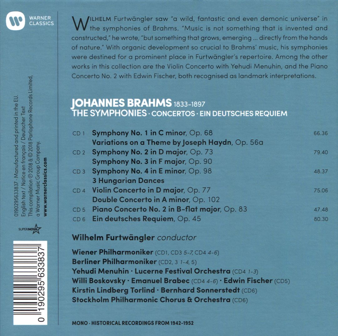 Brahms: The Symphonies; Concertos; Ein deutsches Requiem cover art