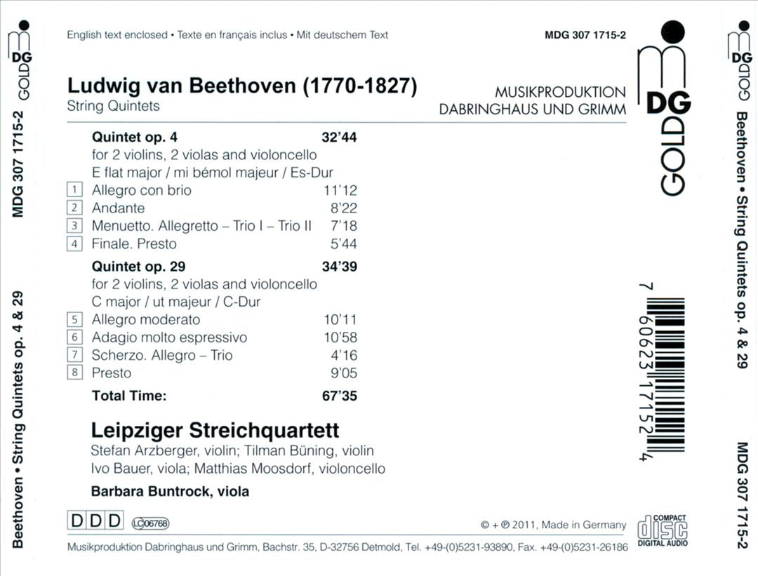 Beethoven: String Quintets Op. 4 & 29 cover art