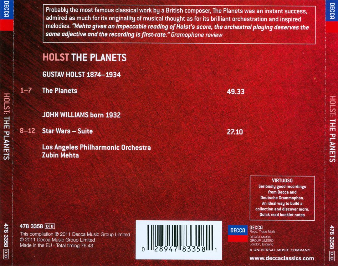 Holst: The Planets; John Williams: Star Wars Suite cover art