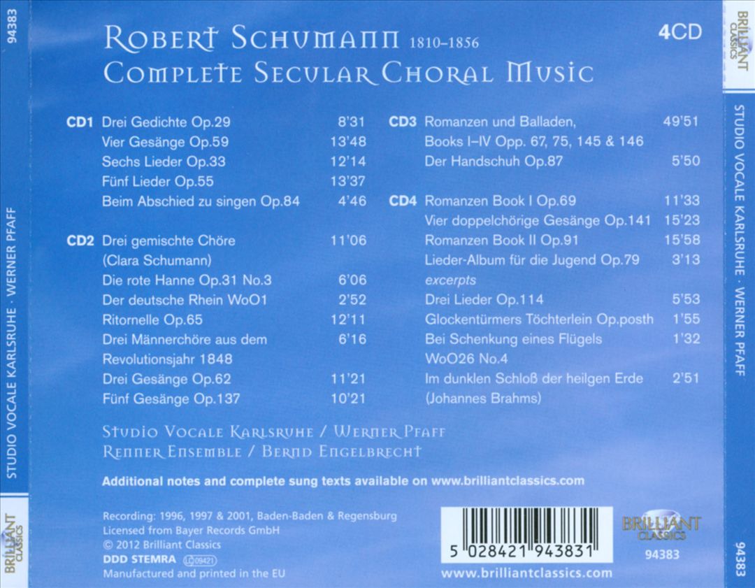 Schumann: Complete Secular Choral Music cover art