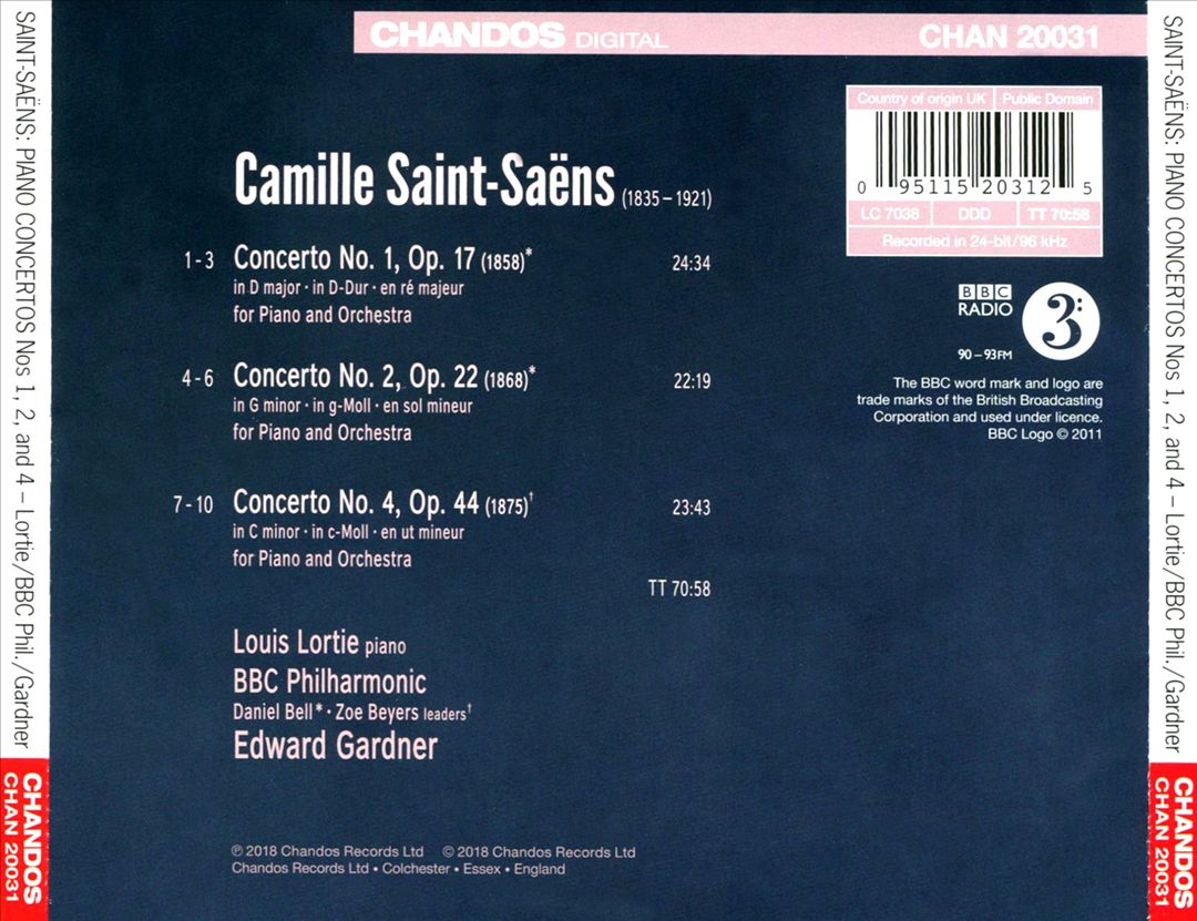 Saint-Saëns: Piano Concertos Nos 1, 2, and 4 cover art