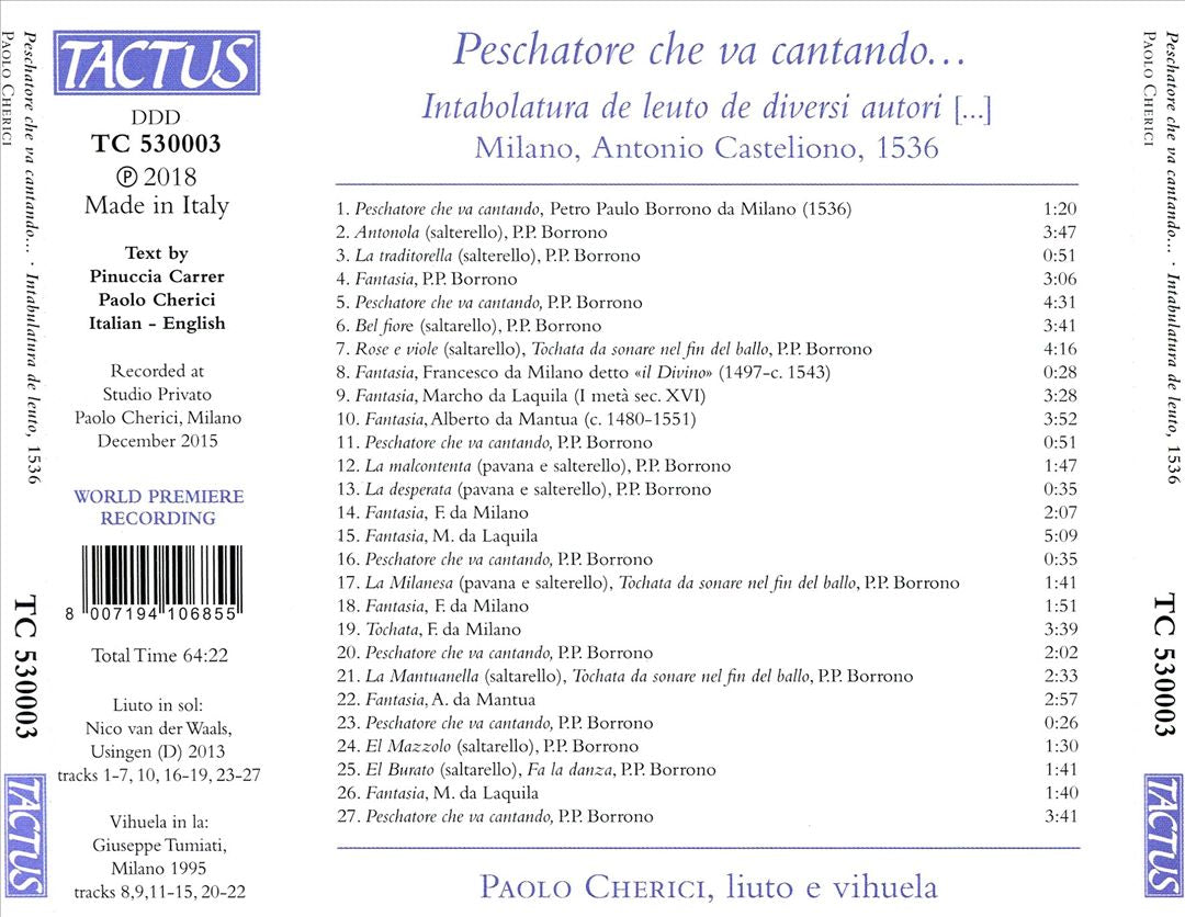 Peschatore che va cantando... Intabolatura de leuto de diversi autori Milano Antonio Casteliono 1536 cover art