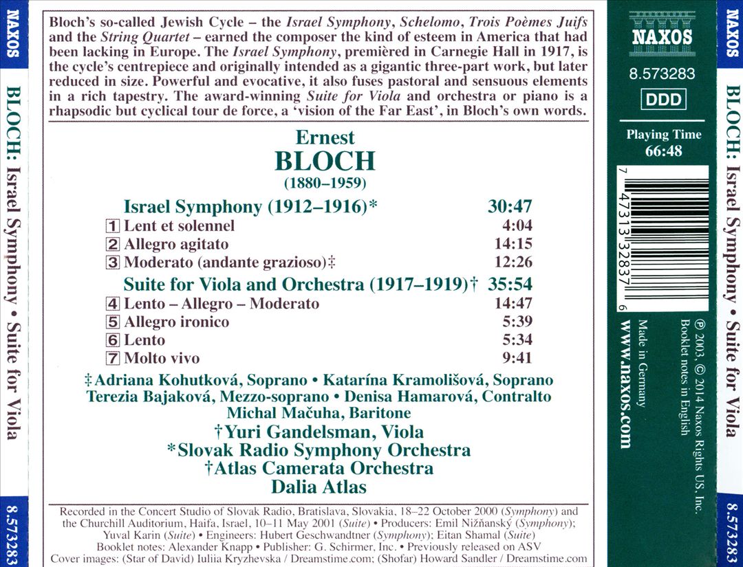 Bloch: Israel Symphony; Suite for Viola and Orchestra cover art