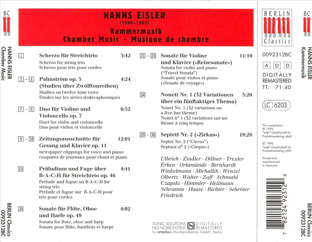 Hanns Eisler: Chamber Music cover art