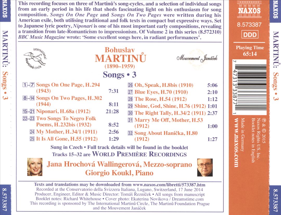 Martinu: Songs, Vol. 3 - The Rose cover art