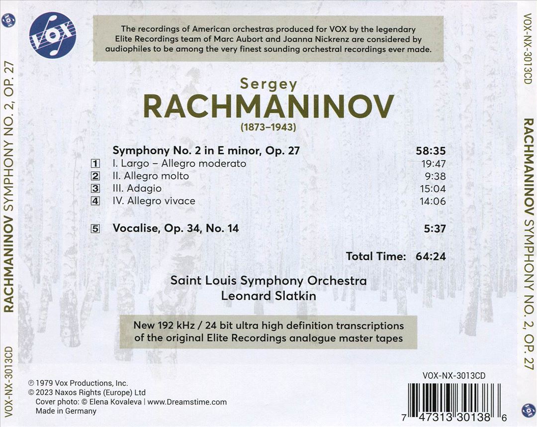 Rachmaninov: Symphony No. 2, Op. 27; Vocalise, Op. 34, No. 14 cover art