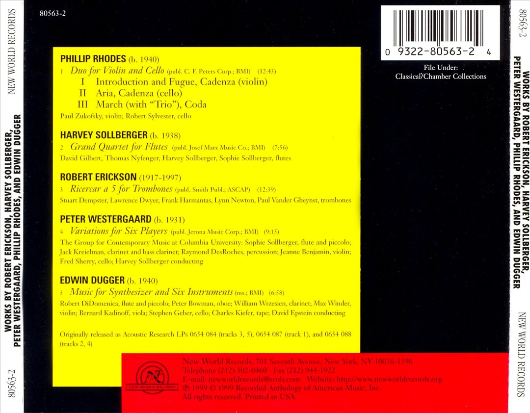 Works By Robet Erickson; Harvey Sollberger; Peter Westergaard... cover art