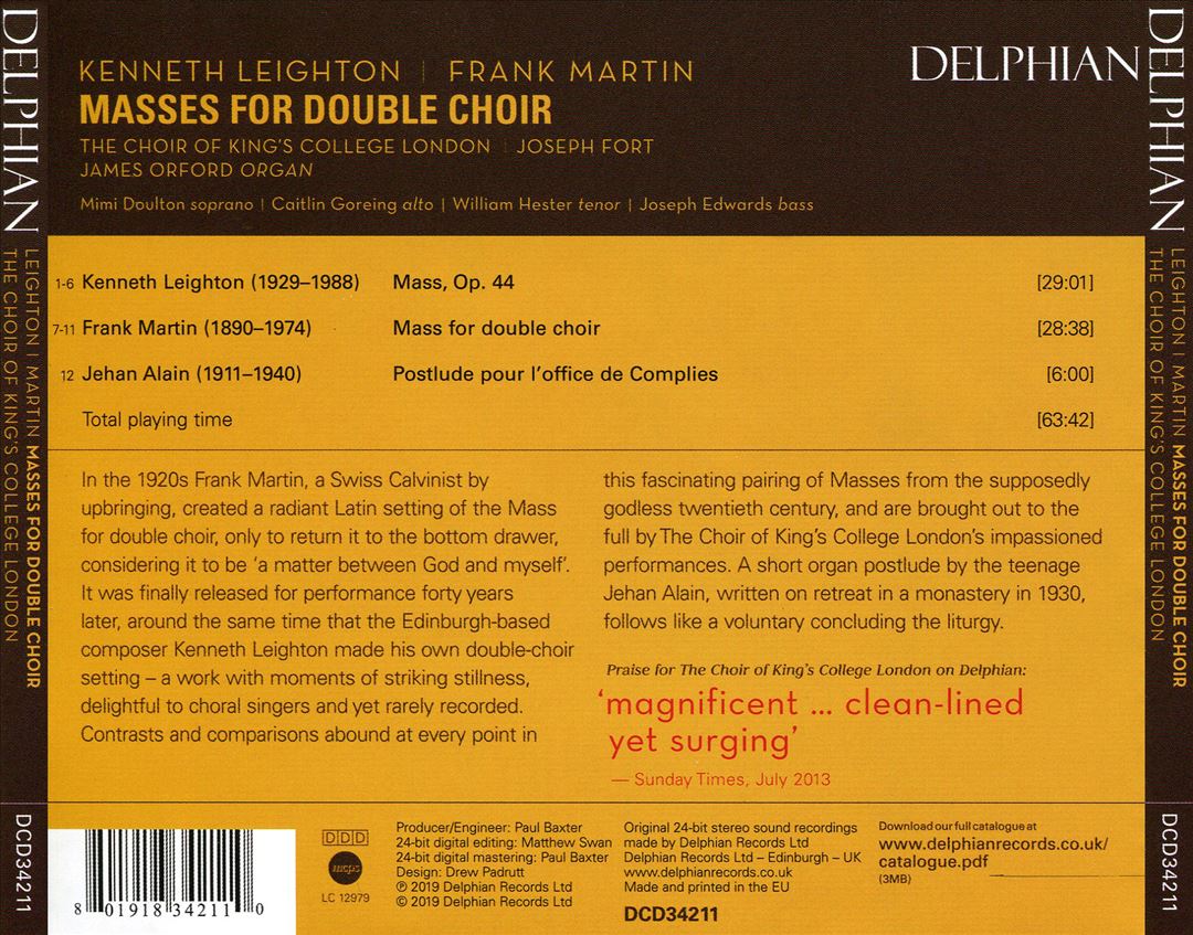 Kenneth Leighton, Frank Martin: Masses for Double Choir cover art