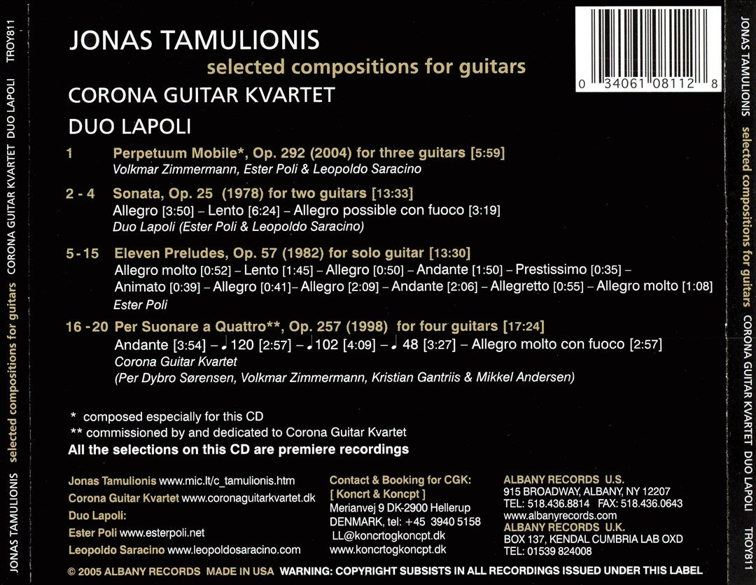 Jonas Tamulionis: Selected Compositions for Guitars cover art