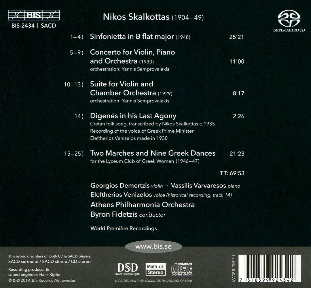 Nikos Skalkottas: Sinfonietta; Concerto; Suite cover art