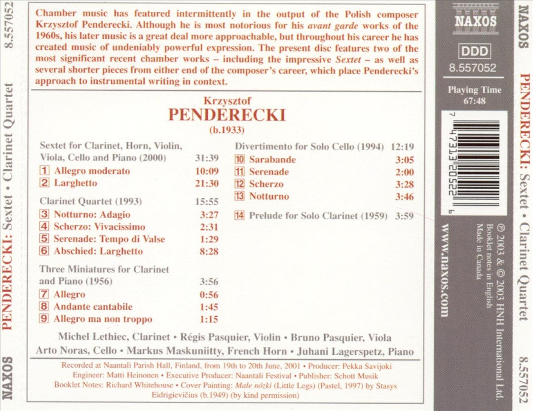 Penderecki: Sextet; Clarinet Quartet cover art