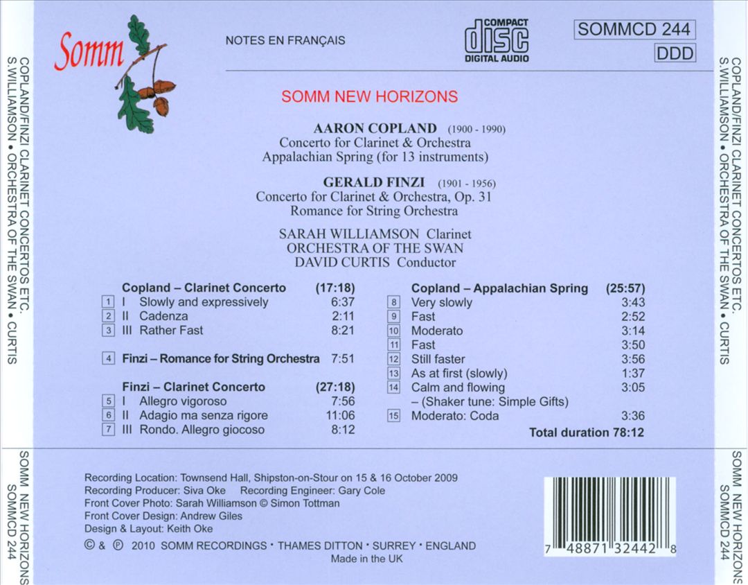 Sarah Williamson Plays Copland & Finzi cover art