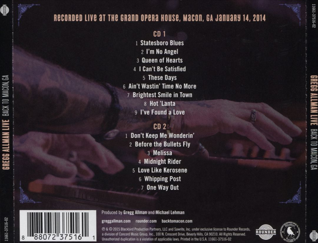 Gregg Allman Live: Back to Macon, GA cover art