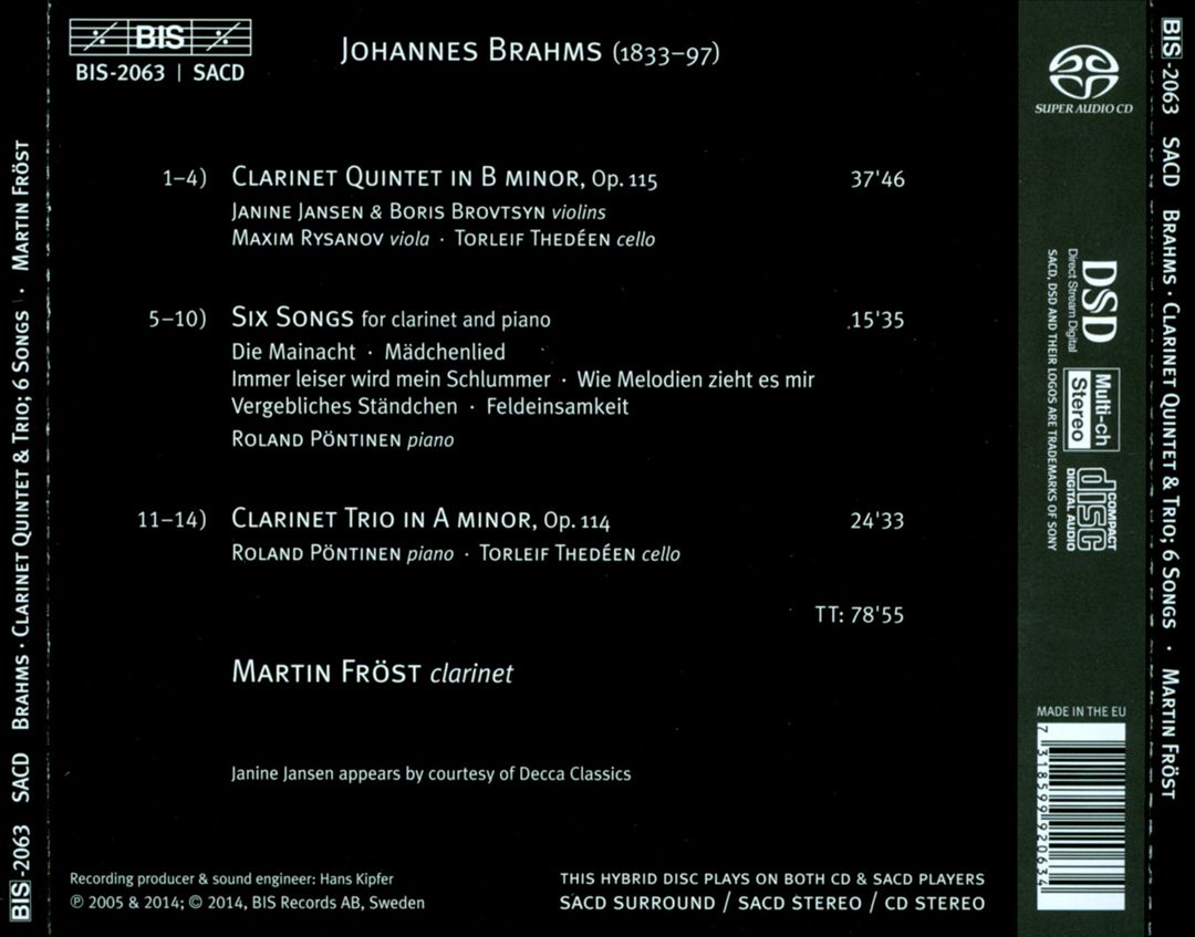 Brahms: Clarinet Quintet & Trio; 6 Songs cover art