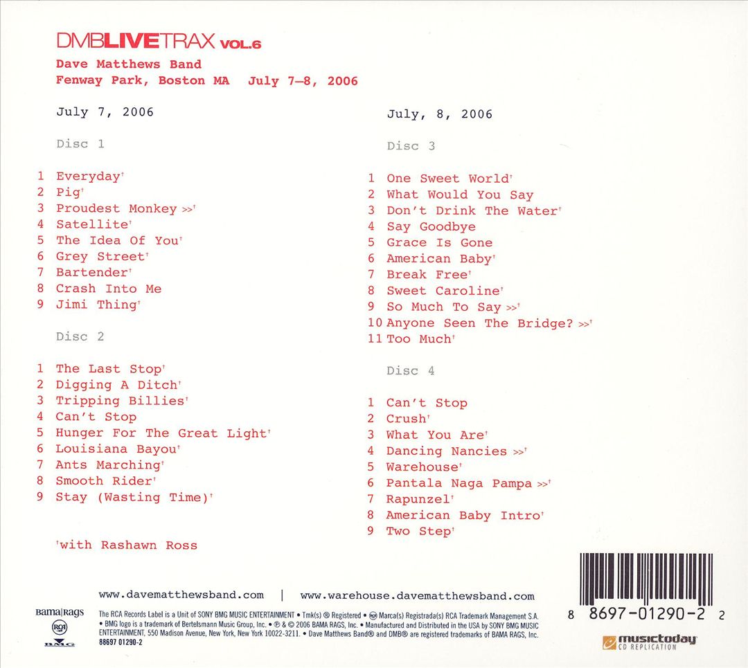 Live Trax, Vol. 6: 7/7-7/8/2006 Fenway Park, Boston MA cover art