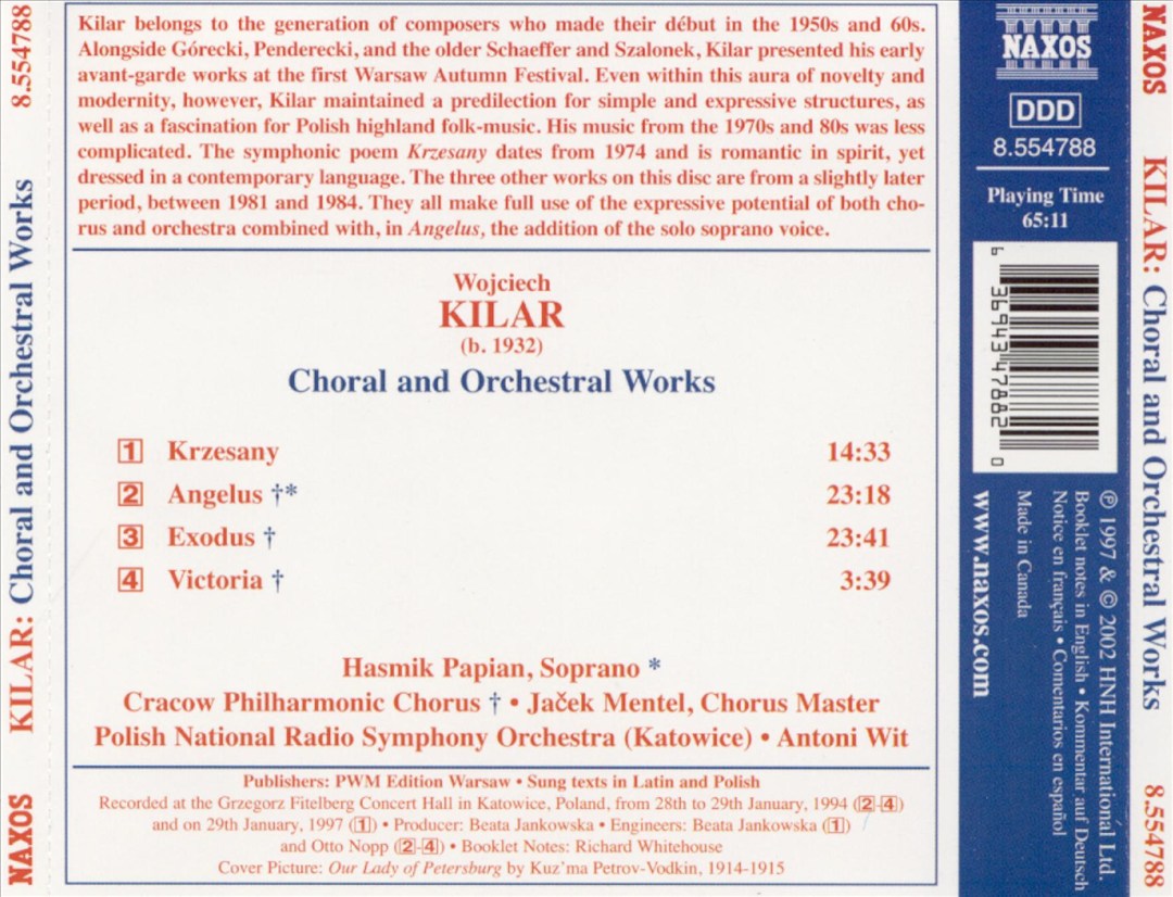 Wojciech Kilar: Angelus; Exodus; Krzesany cover art