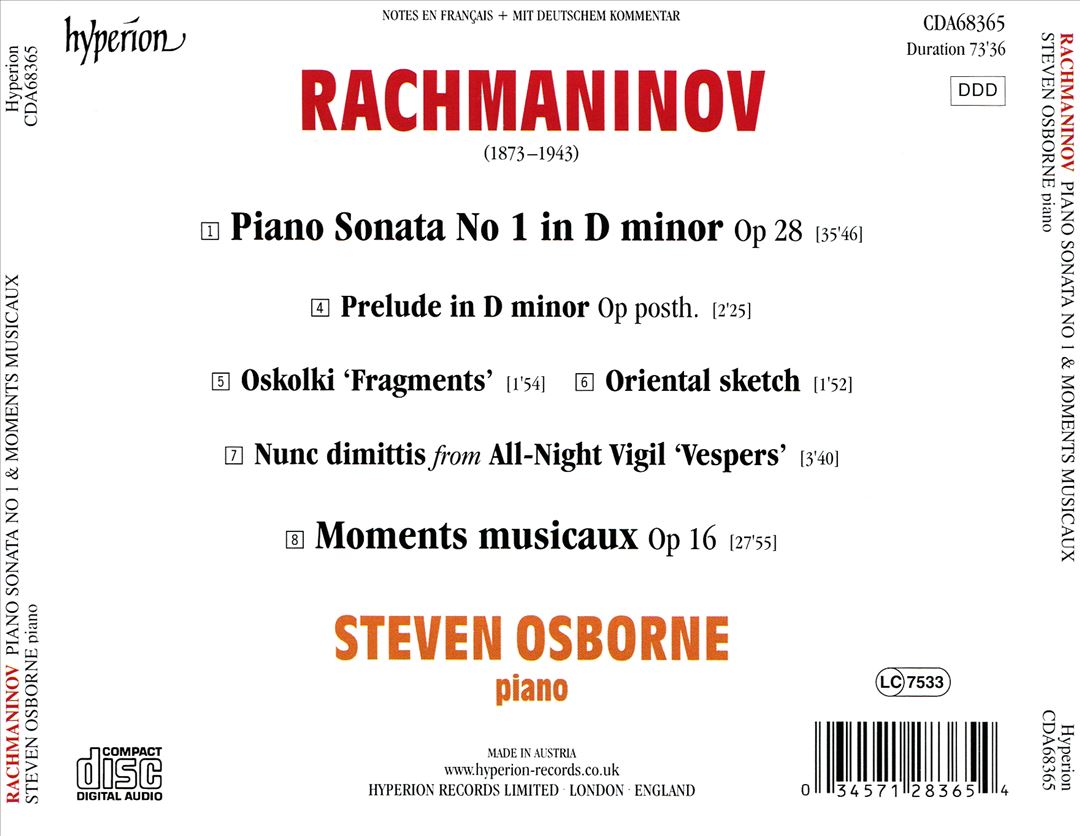 Rachmaninov: Piano Sonata No. 1; Moments Musicaux cover art