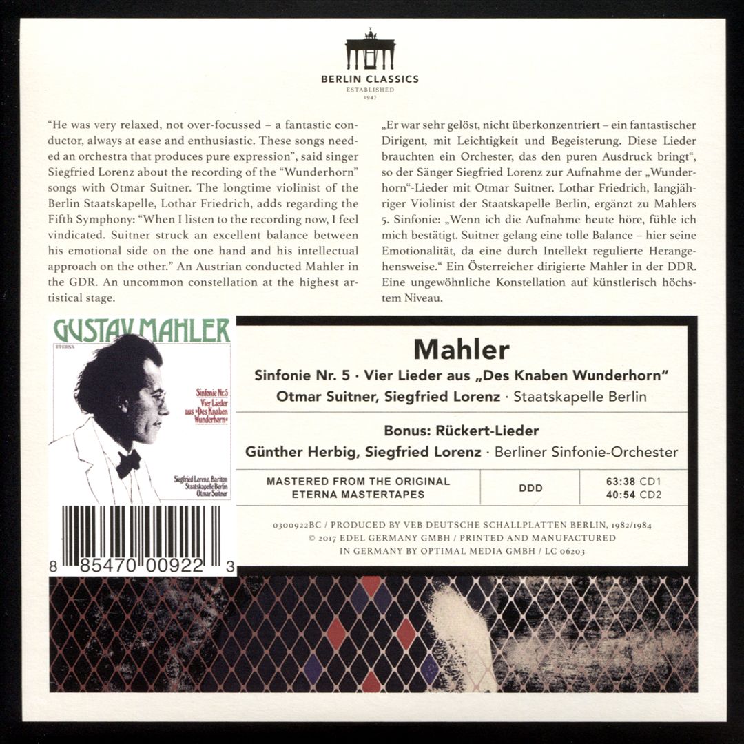 Mahler: Sinfonie Nr. 5; Vier Lieder aus "Des Knaben Wunderhorn" cover art