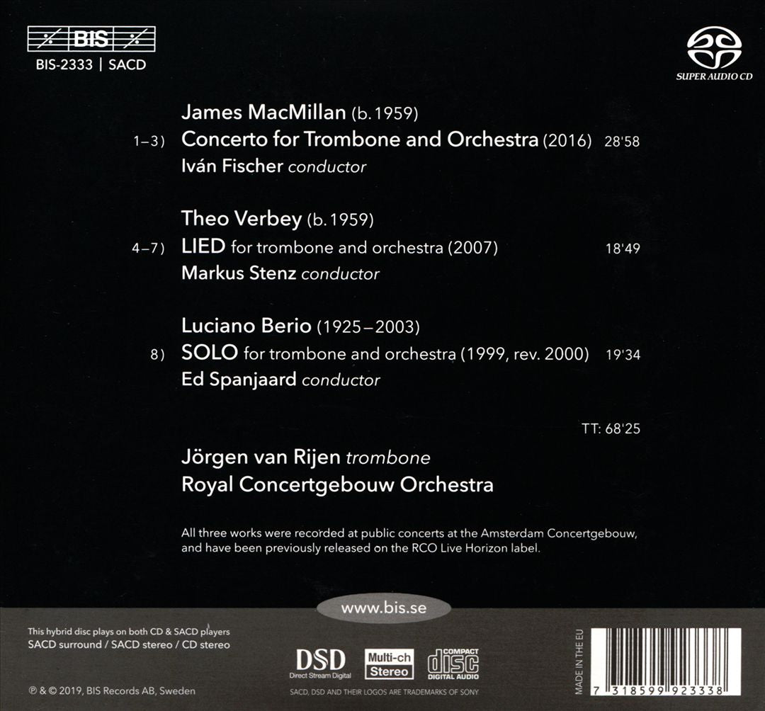 Trombone Concertos by Berio, Macmillan, Verbey cover art