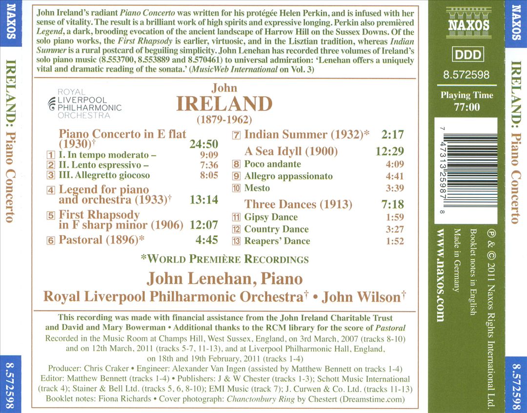 John Ireland: Piano Concerto; Legend cover art