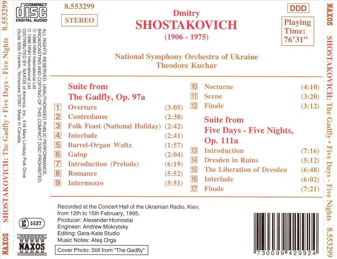 Shostakovich: The Gadfly; Five Days - Five Nights (Suites) cover art