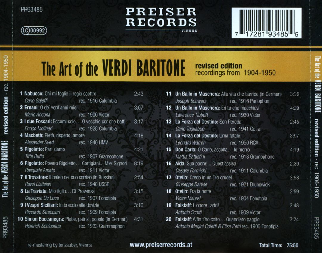 Art of Verdi Baritone cover art