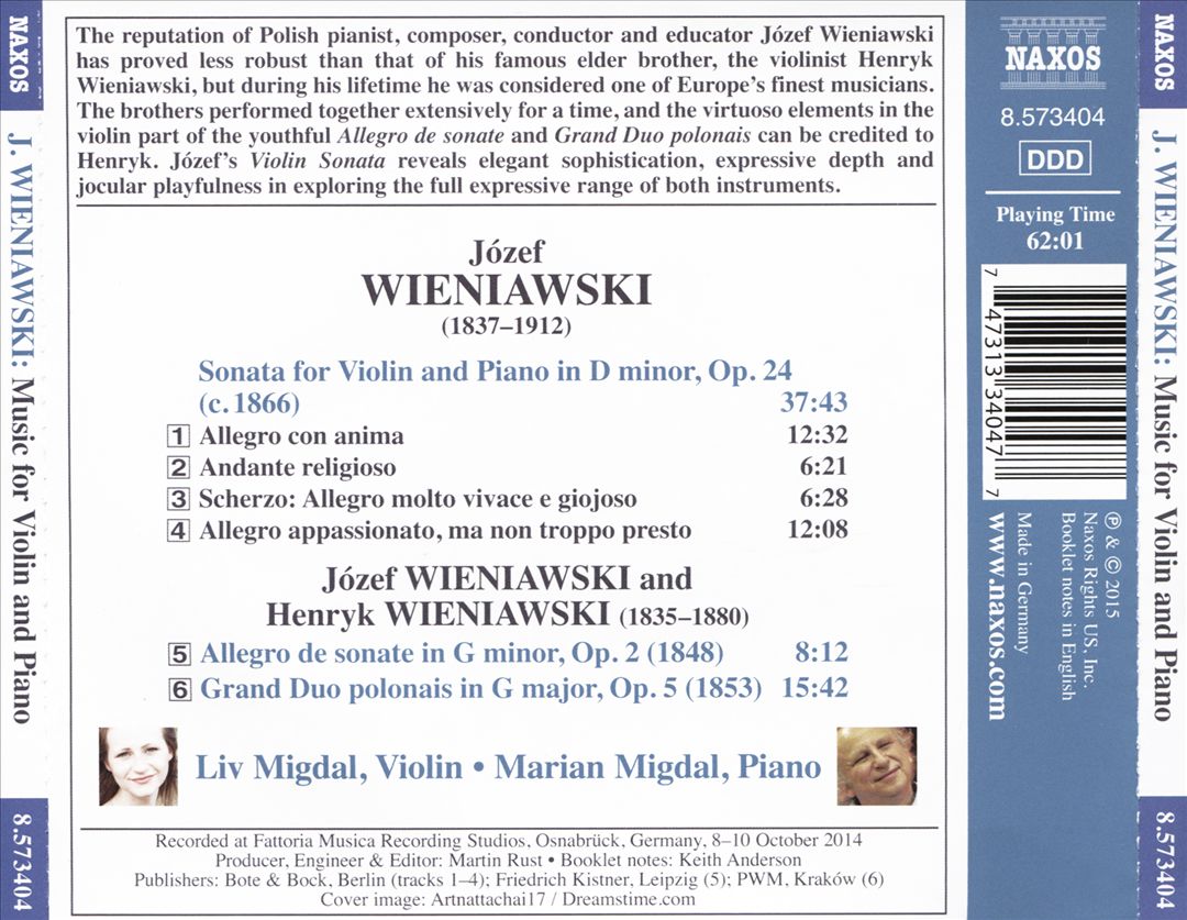 Jósef Wieniawski: Music for Violin and Piano cover art