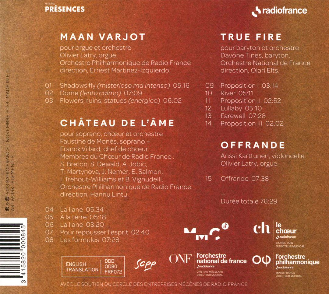 Kaija Saariaho: Maan Varjot; Chateau de l'Âme; True Fire; Offrande cover art