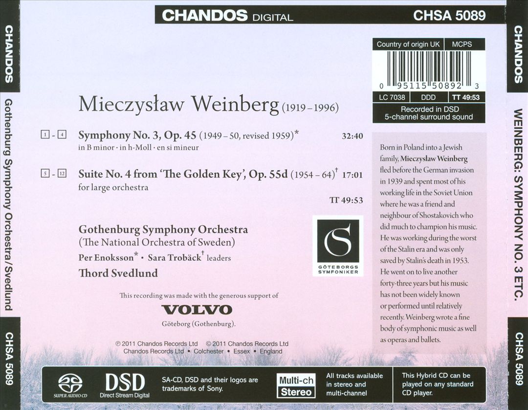 Weinberg: Symphony No. 3; Suite No. 4 from 'The Golden Key' cover art
