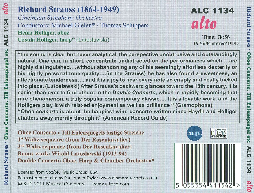 Richard Strauss: Oboe Concerto; Till Eulenspiegel; Waltz Suites Nos. 1 & 2 "Der Rosenkavalier" cover art