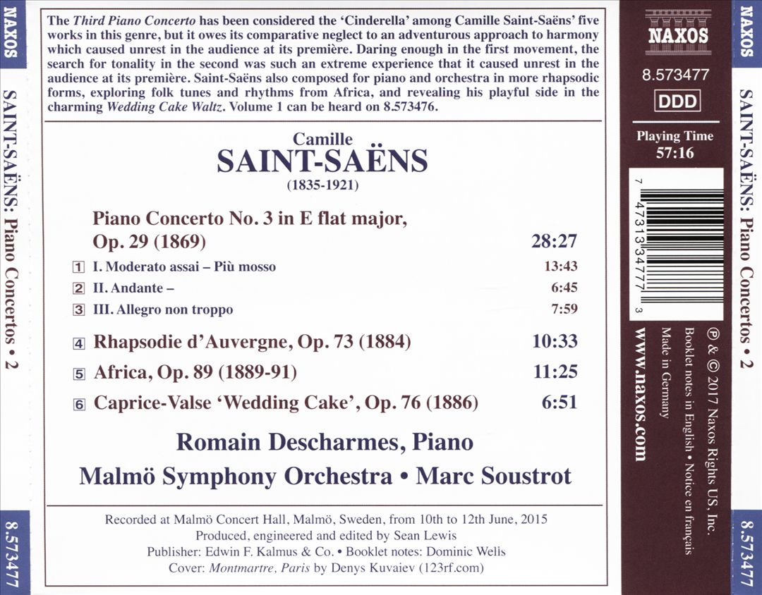 Saint-Saëns: Piano Concerto No. 3; Africa; Rhapsodie d'Auvergne; Wedding Cake Waltz cover art